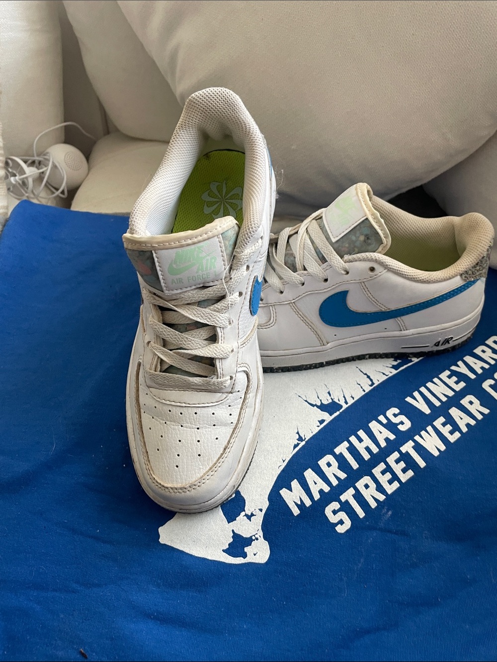 Nike White Sneakers with Blue Swoosh